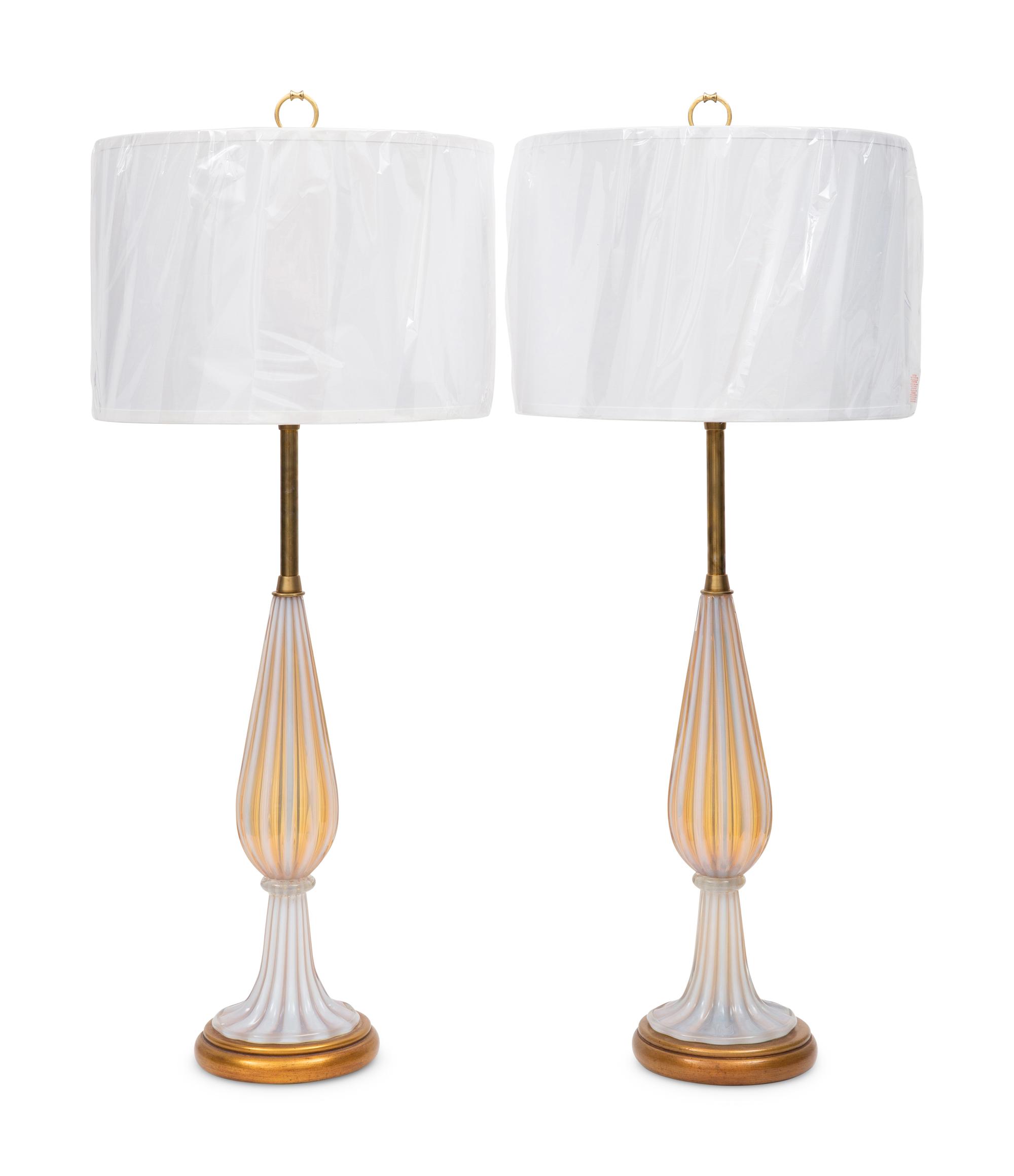 A Pair of Marbro Lamps with Seguso Murano Glass