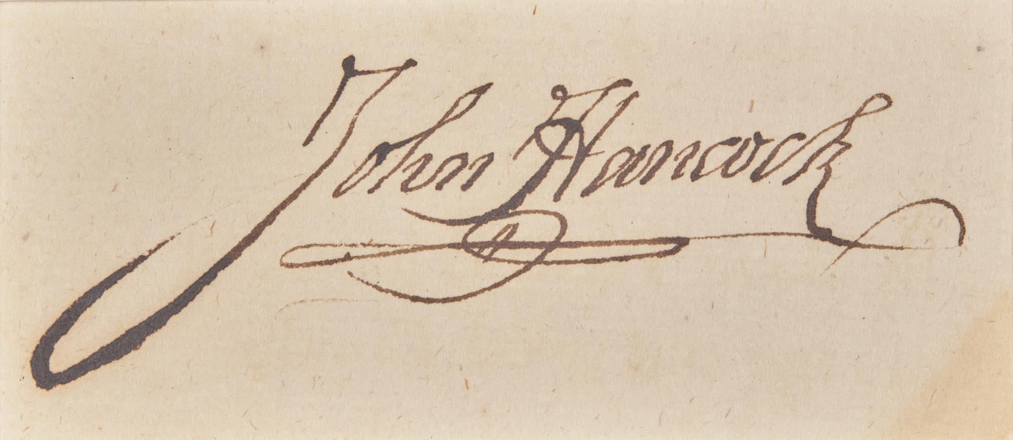 [Hancock, John] 1-of-1 Trading Card with Cut Signature of John Hancock and an 1876 $20 Gold Coin, From the "1776: The Freedom Fighters" Card Set, Created by Eric C. Caren