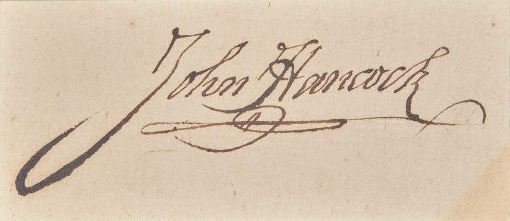 [Hancock, John] 1-of-1 Trading Card with Cut Signature of John Hancock and an 1876 $20 Gold Coin, From the "1776: The Freedom Fighters" Card Set, Created by Eric C. Caren
