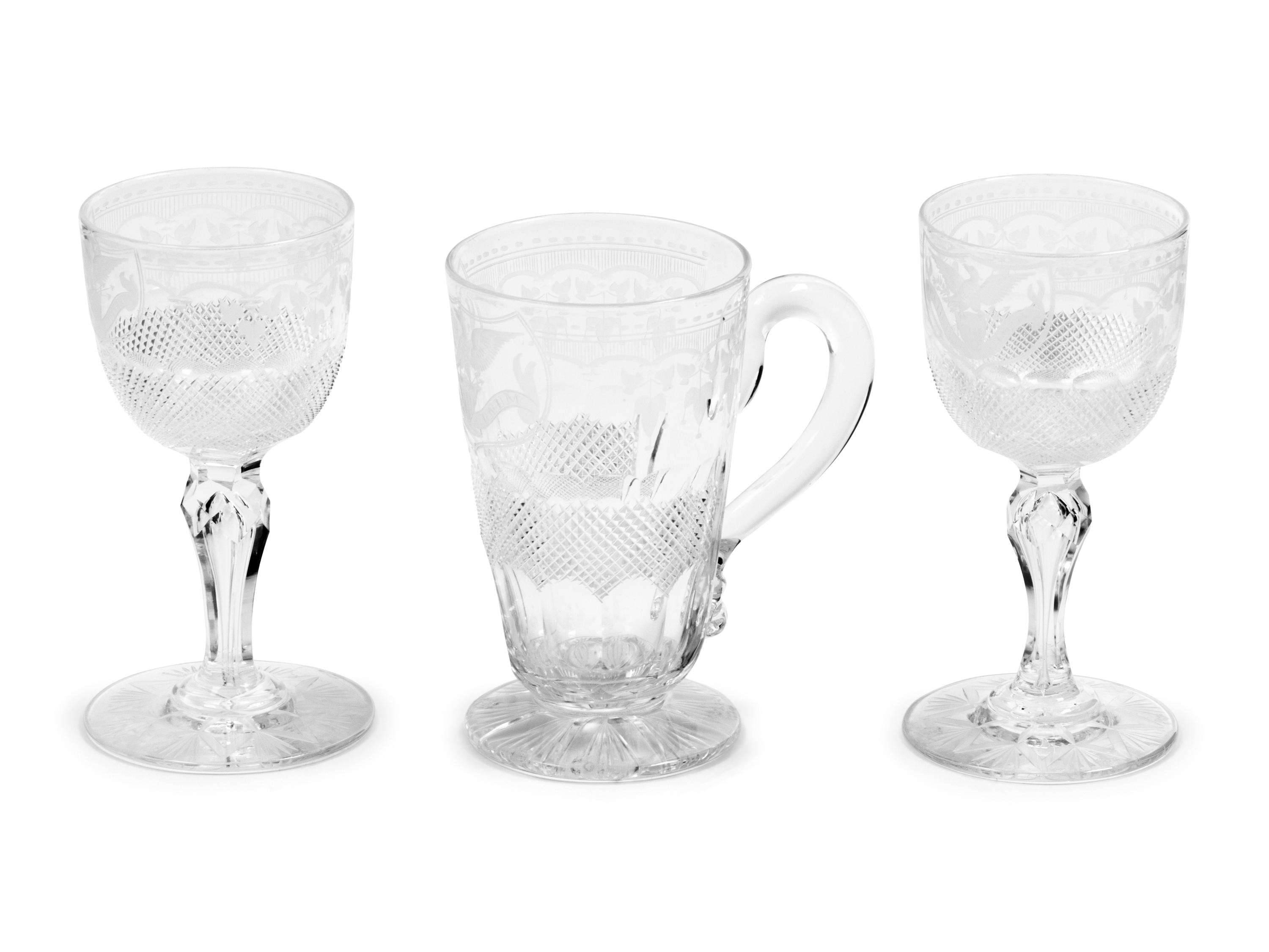 [THE LINCOLN WHITE HOUSE]. A group of 3 cut and engraved crystal drinking glasses manufactured for use in the Lincoln White House. Brooklyn, New York: Greenpoint Flint Glassworks, ca. 23 July 1861.