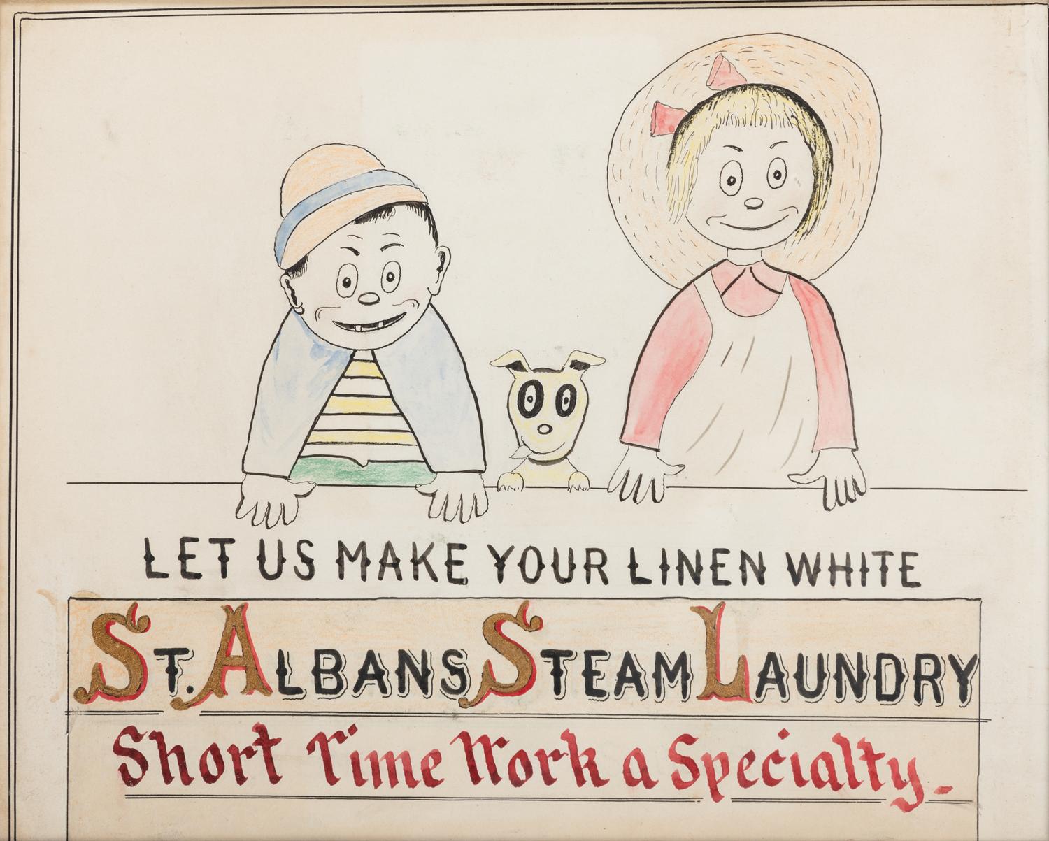Five Framed Specialty Shop Advertising Hand Colored Prints and Watercolors