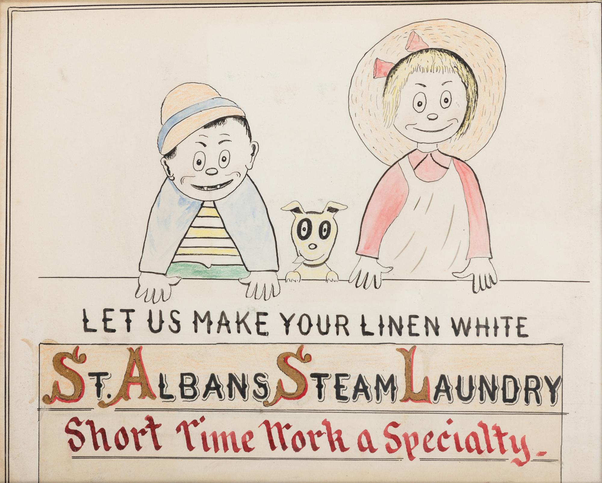 Five Framed Specialty Shop Advertising Hand Colored Prints and Watercolors