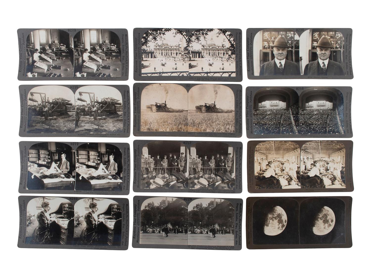 [EARLY PHOTOGRAPHY]. Collection of stereoviews by Keystone and Underwood, several in wooden box.