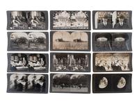 [EARLY PHOTOGRAPHY]. Collection of stereoviews by Keystone and Underwood, several in wooden box.