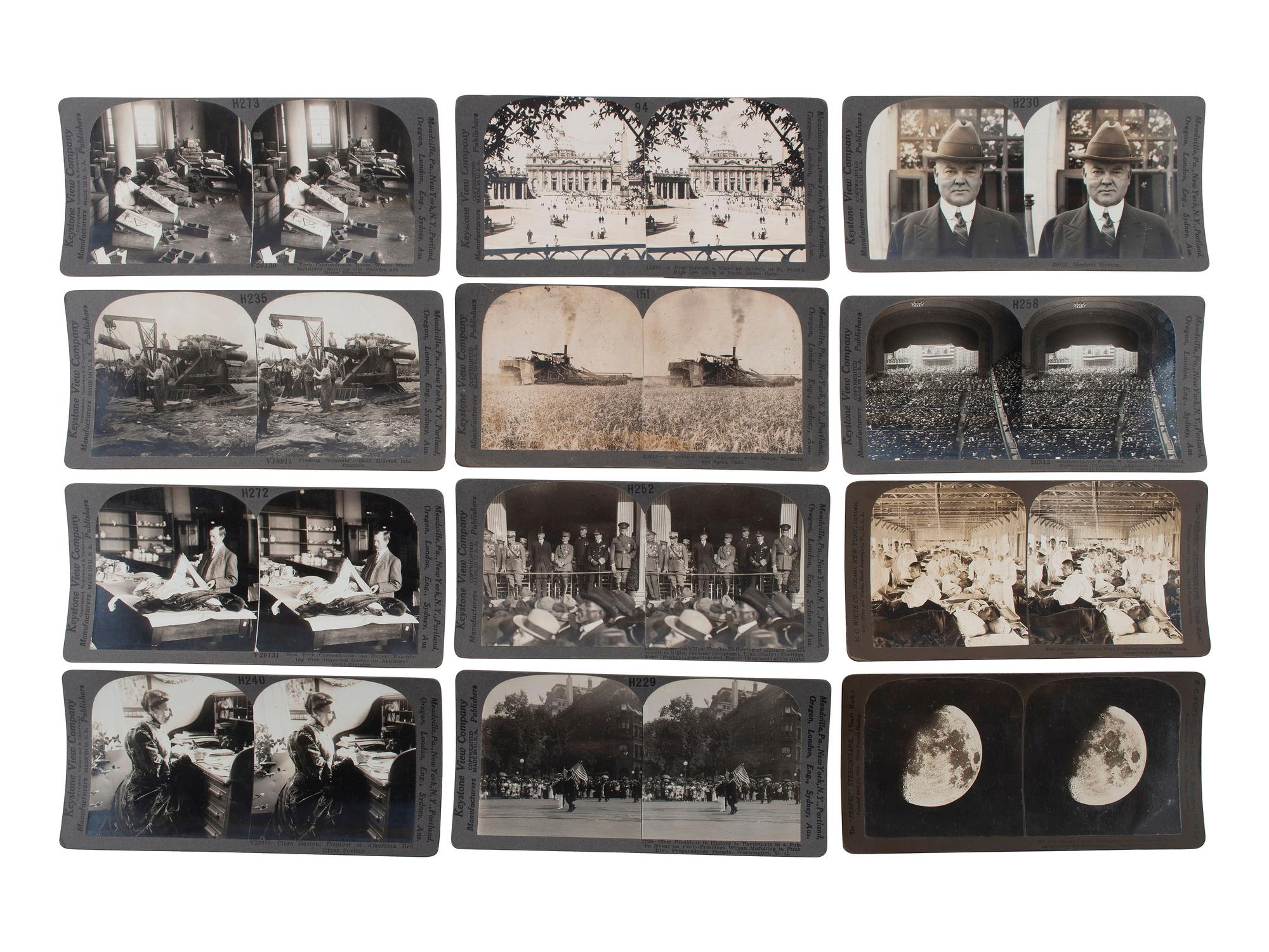 [EARLY PHOTOGRAPHY]. Collection of stereoviews by Keystone and Underwood, several in wooden box.