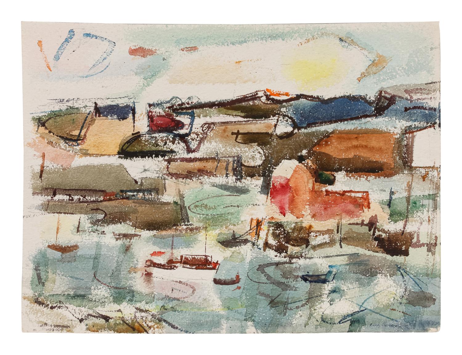 Four works: Sweden, 1951; Beach Scene; Rockport; and Harbor Scene
