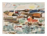 Four works: Sweden, 1951; Beach Scene; Rockport; and Harbor Scene