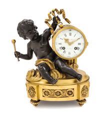 A Louis XVI Style Parcel Gilt Bronze Mantel Clock Height 13 inches. — 19TH CENTURY, AFTER THE 18TH CENTURY MODEL