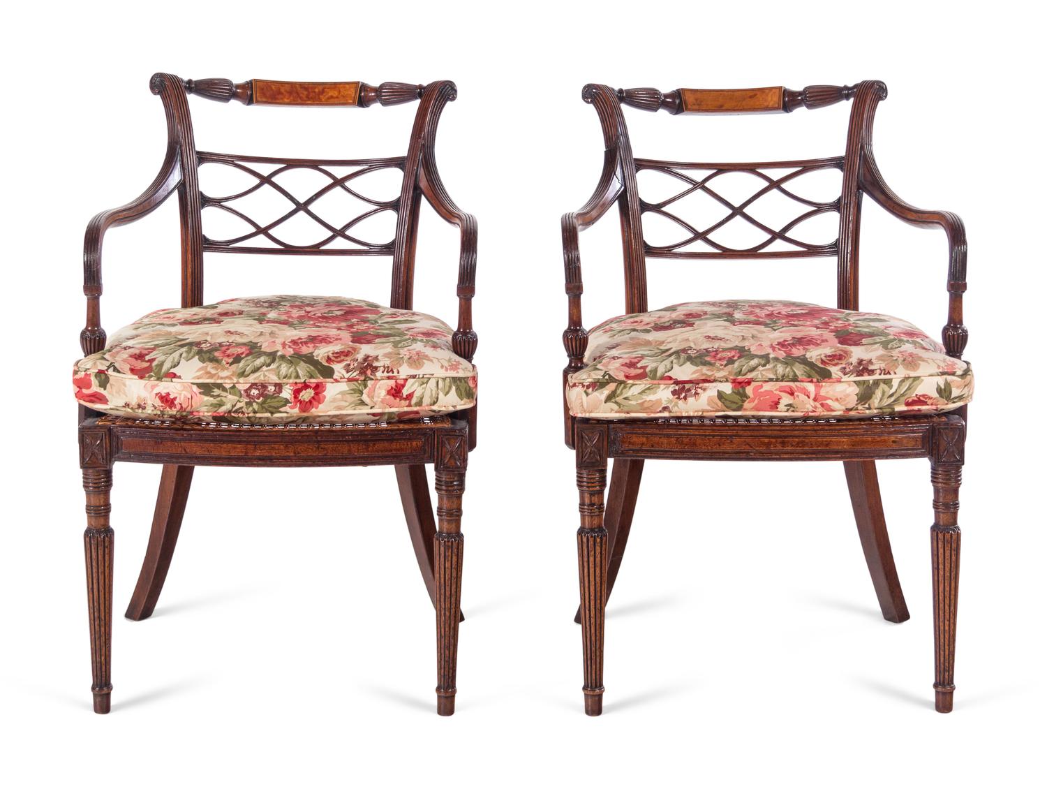 A Pair of George III Carved Mahogany Armchairs