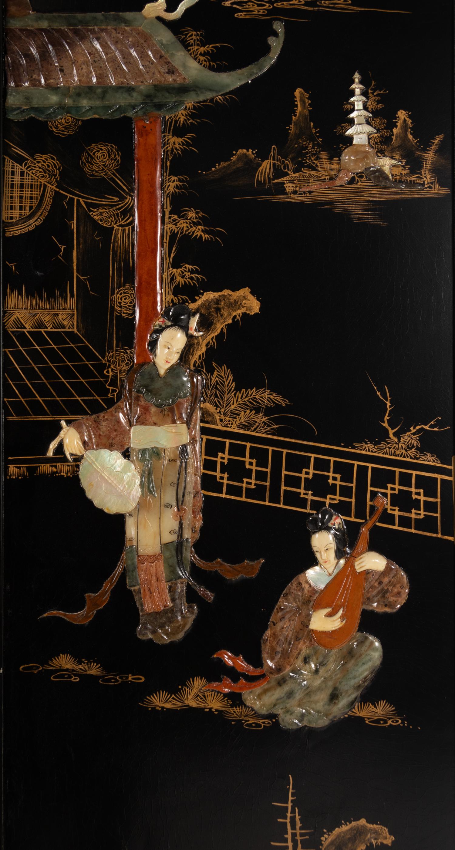 Four Chinese Export Hardstone-Inlaid Screen Panels