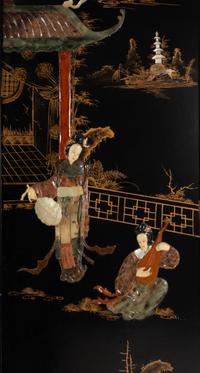 Four Chinese Export Hardstone-Inlaid Screen Panels