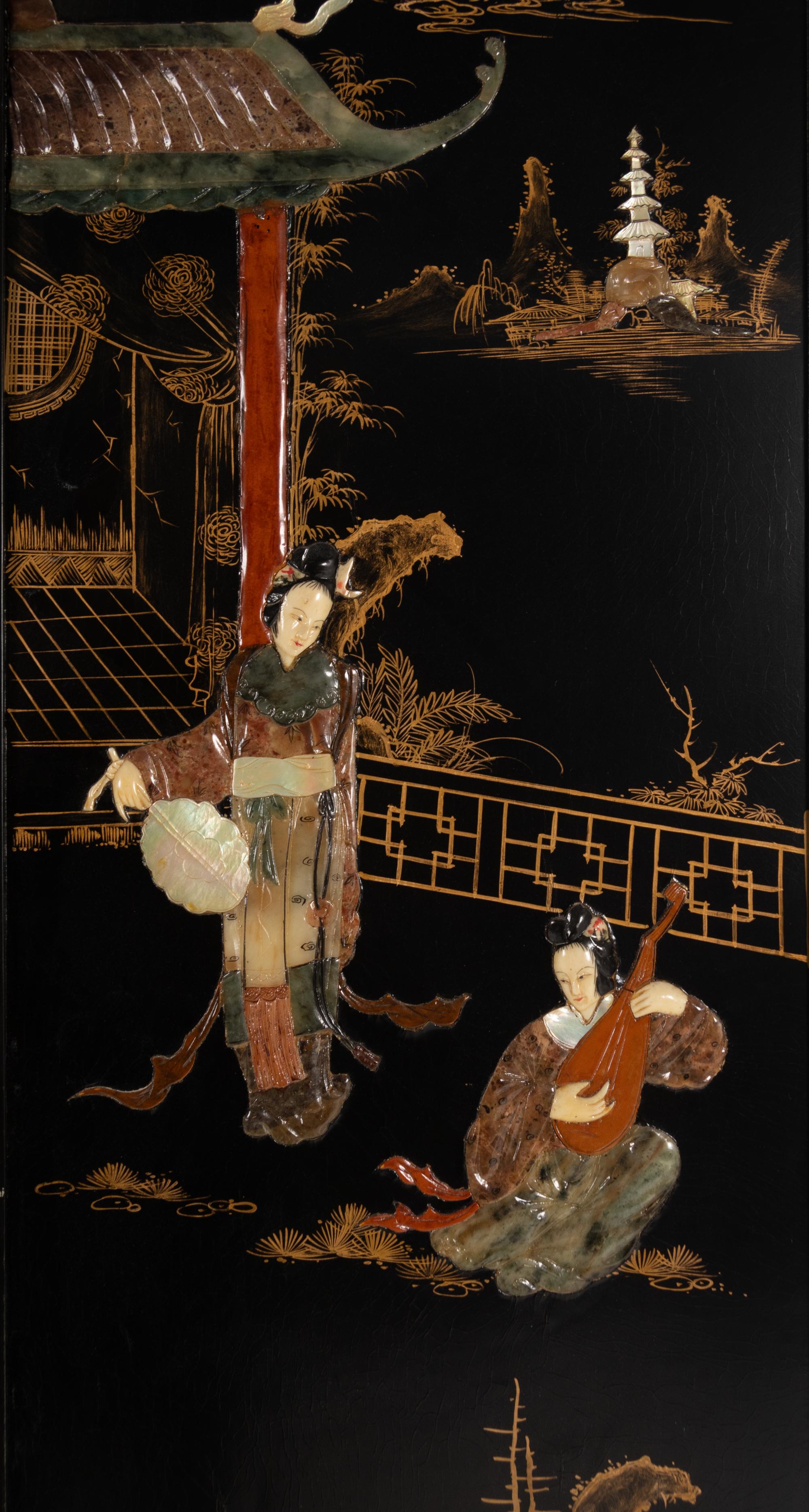 Four Chinese Export Hardstone-Inlaid Screen Panels