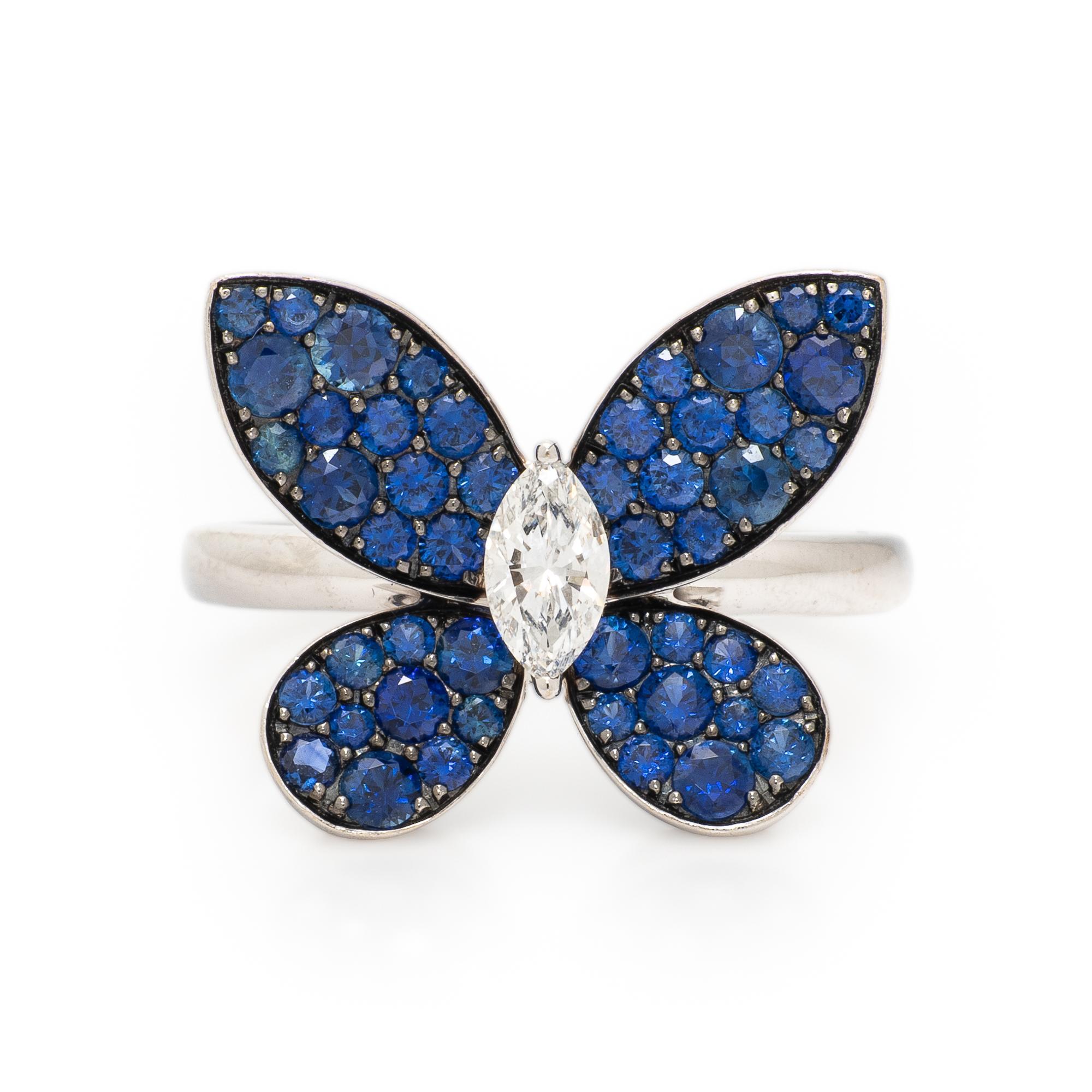 Graff, Diamond, Sapphire, and White Gold Butterfly Ring