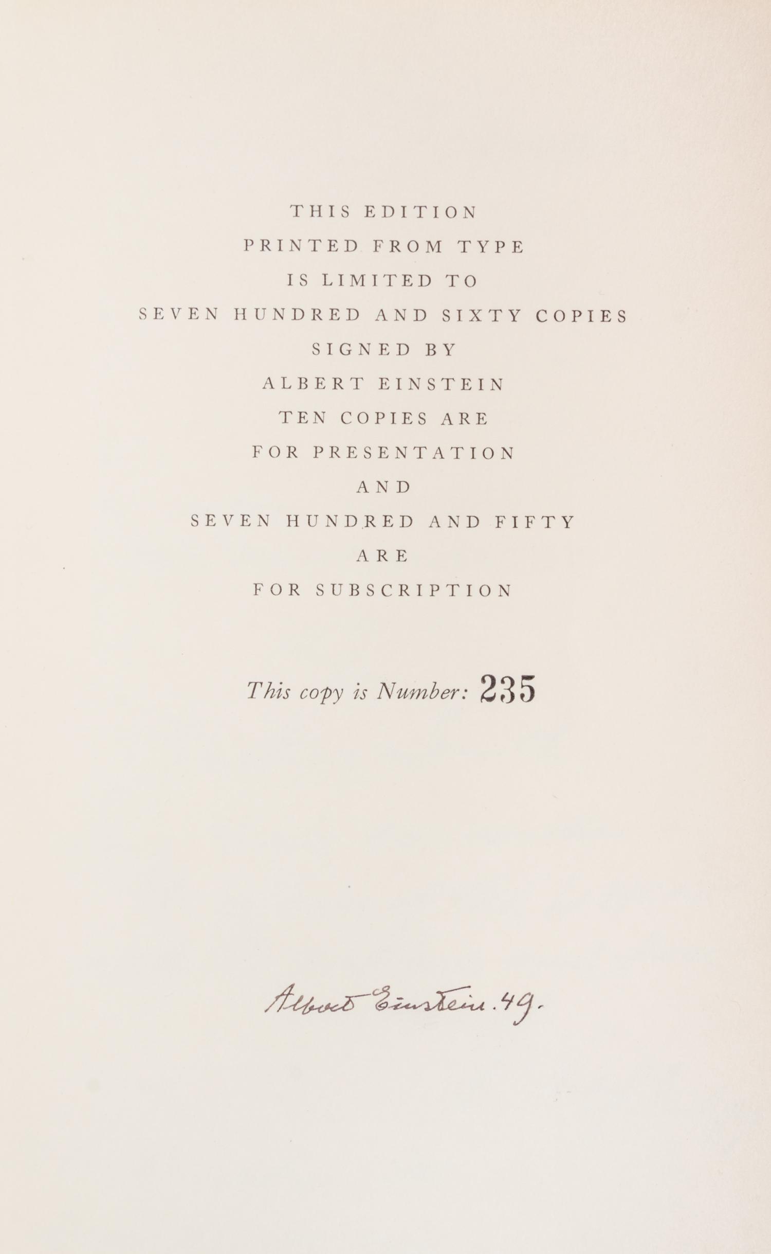 (EINSTEIN, ALBERT) Albert Einstein: Philosopher-Scientist, 1949. Limited, signed.