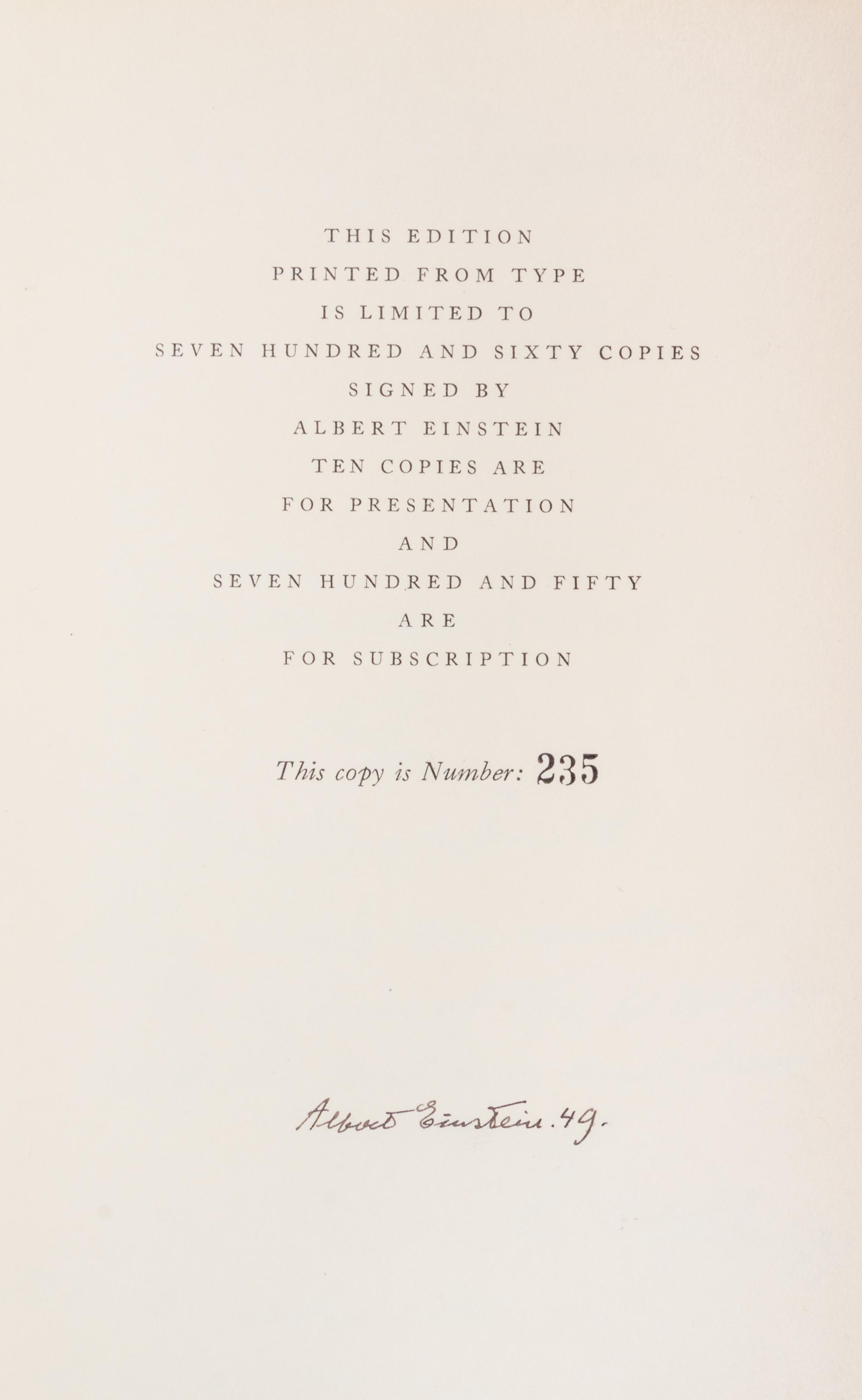 (EINSTEIN, ALBERT) Albert Einstein: Philosopher-Scientist, 1949. Limited, signed.