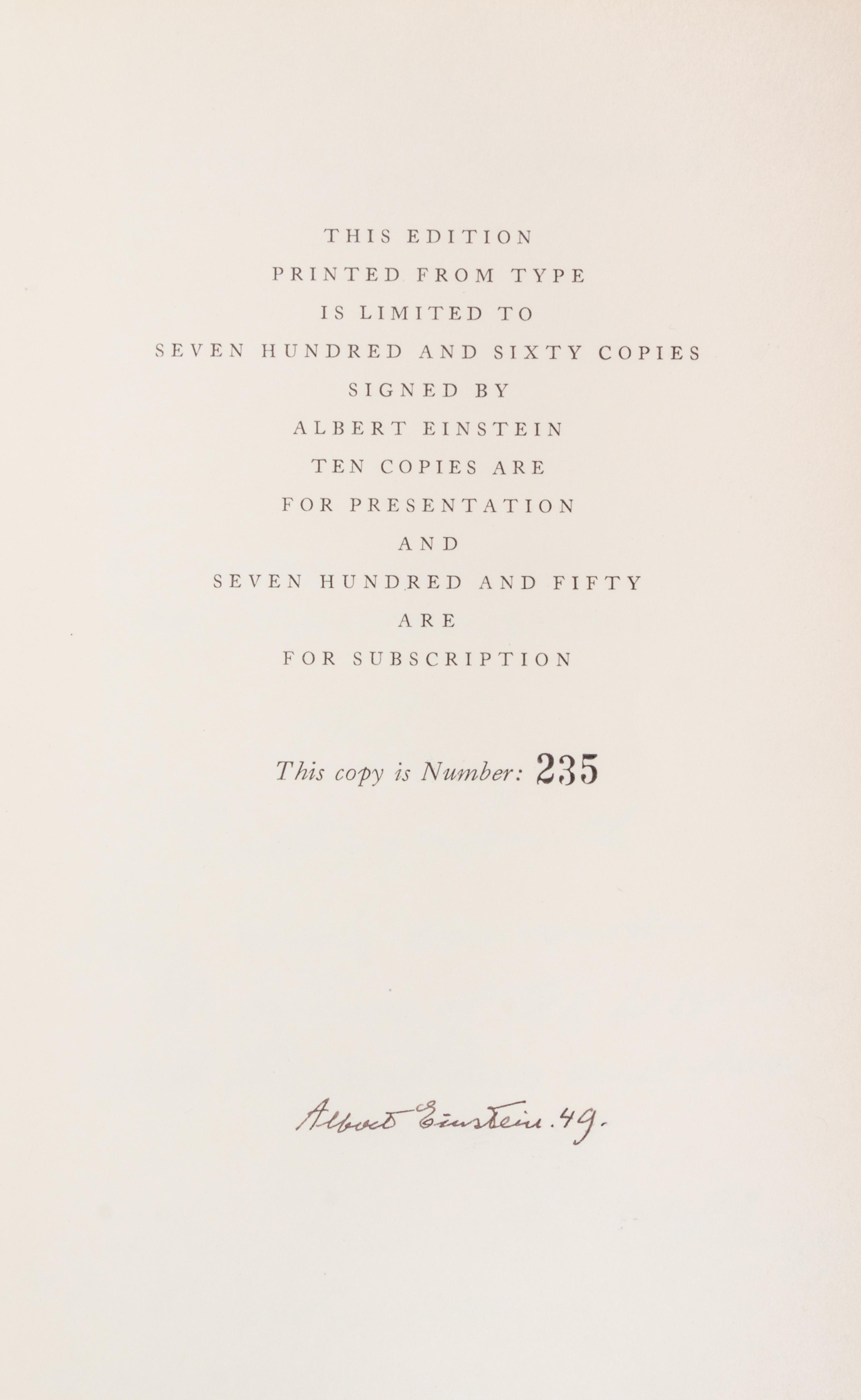 (EINSTEIN, ALBERT) Albert Einstein: Philosopher-Scientist, 1949. Limited, signed.