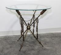 A Neoclassical Style Brass and Glass Side Table Height 25 1/2 x diameter 26 inches