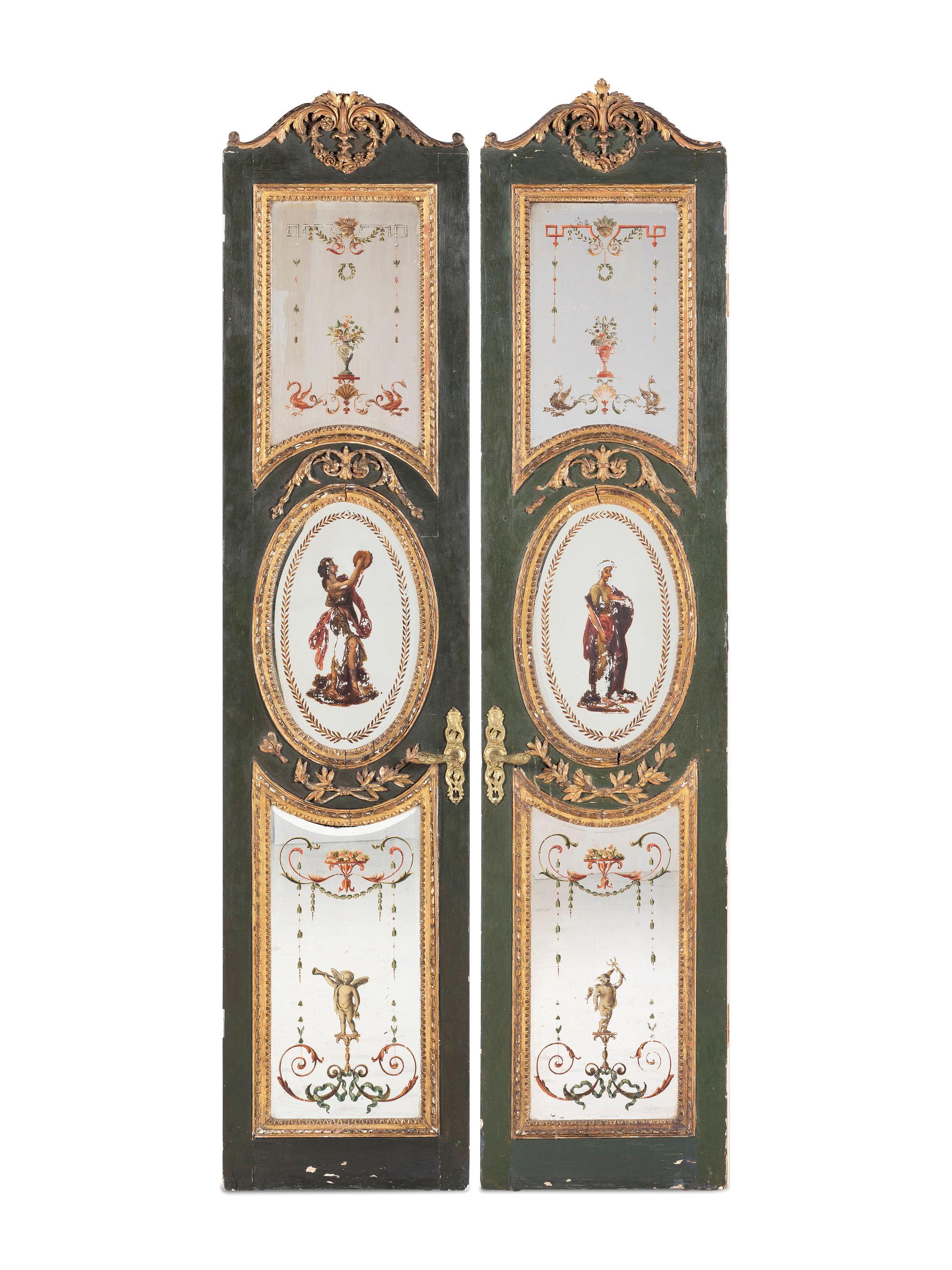 A Pair of Venetian Reverse-Painted Glass Doors