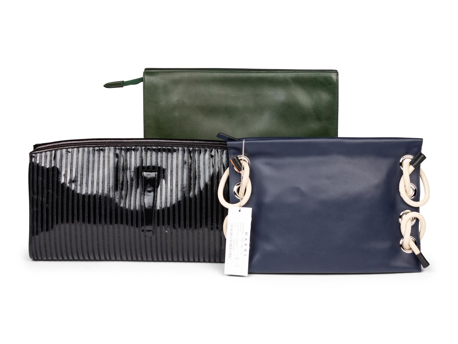 Fendi & Marni, Three Flat Leather Clutches