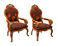 A Pair of Paisley Upholstered Rococo Style Armchairs