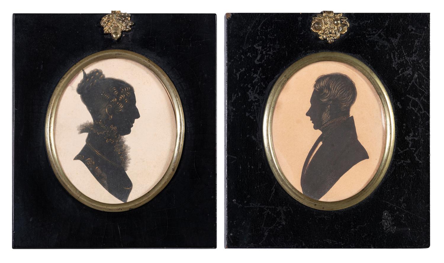 A Pair of Cut and Gouache Decorated Paper Silhouettes