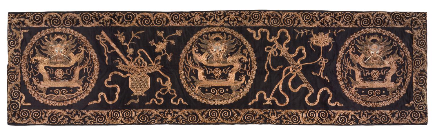 An Embroidered Rectangular Panel Height 22 x width 81 inches.