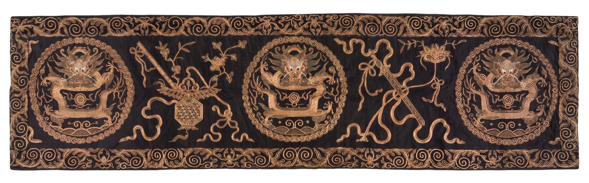An Embroidered Rectangular Panel Height 22 x width 81 inches.