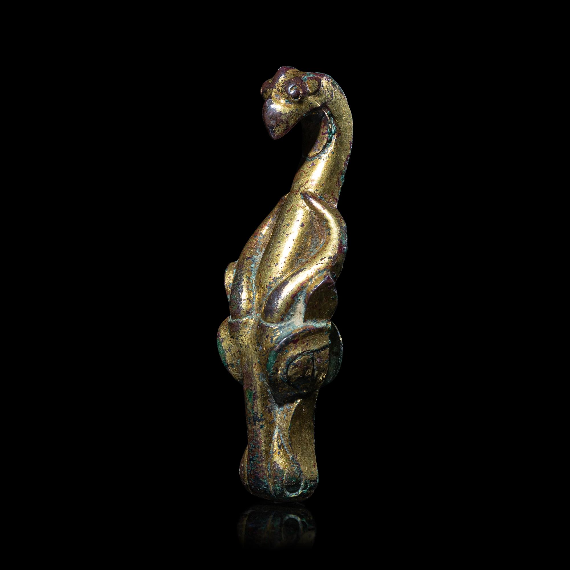 Two Chinese Bronze Garment Hooks, Warring States Period-Han Dynasty 戰國-漢 銅帶鉤兩件