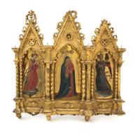 A Continental Ecclesiastical Triptych, Height 21 x width 20 1/2 inches.