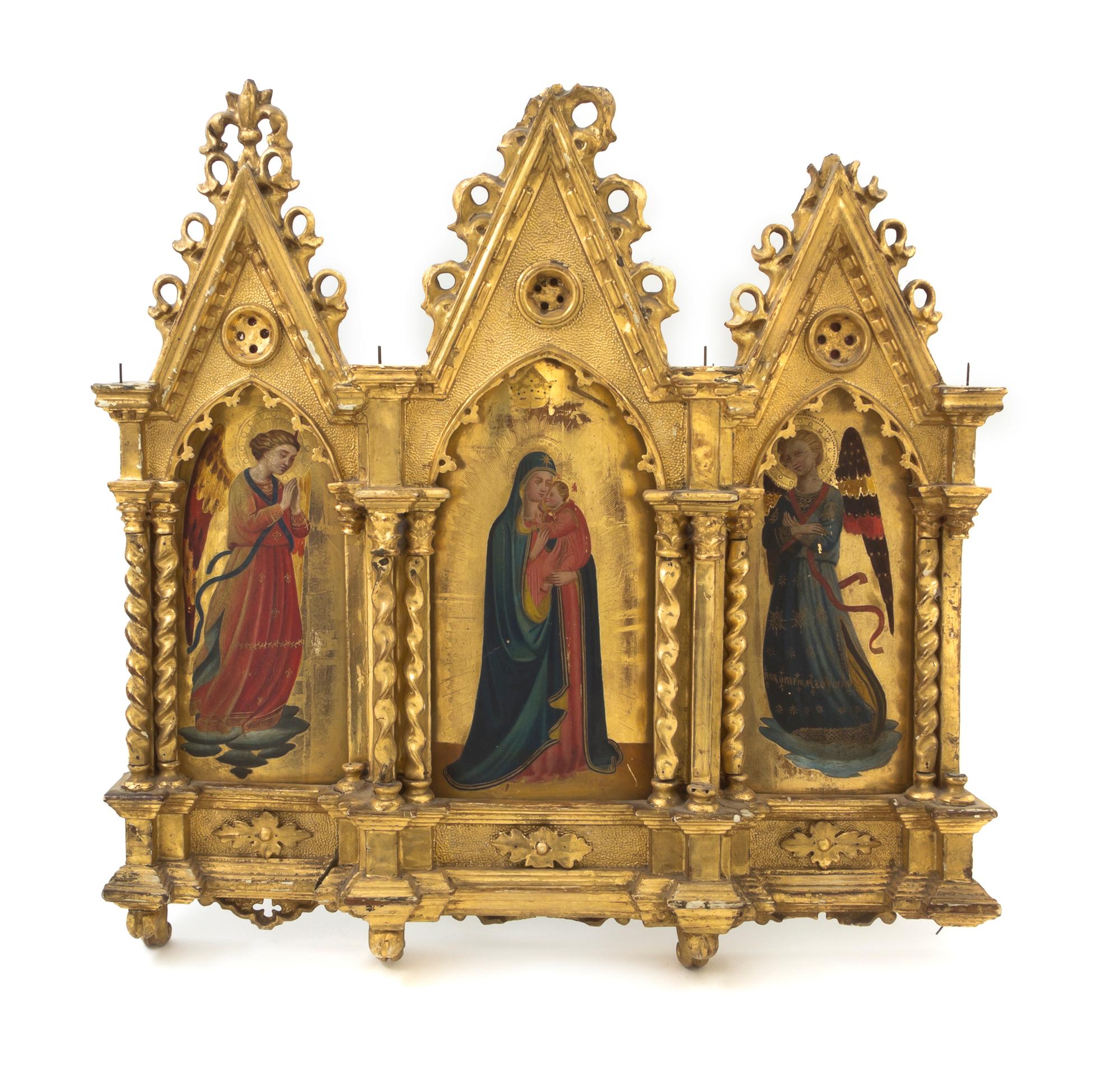 A Continental Ecclesiastical Triptych, Height 21 x width 20 1/2 inches.