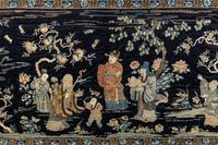 A Large Midnight Blue Satin Ground Embroidered Silk Panel