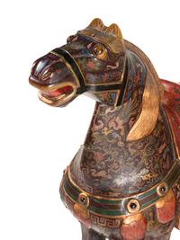 A Pair of Chinese Painted and Parcel Gilt Horses