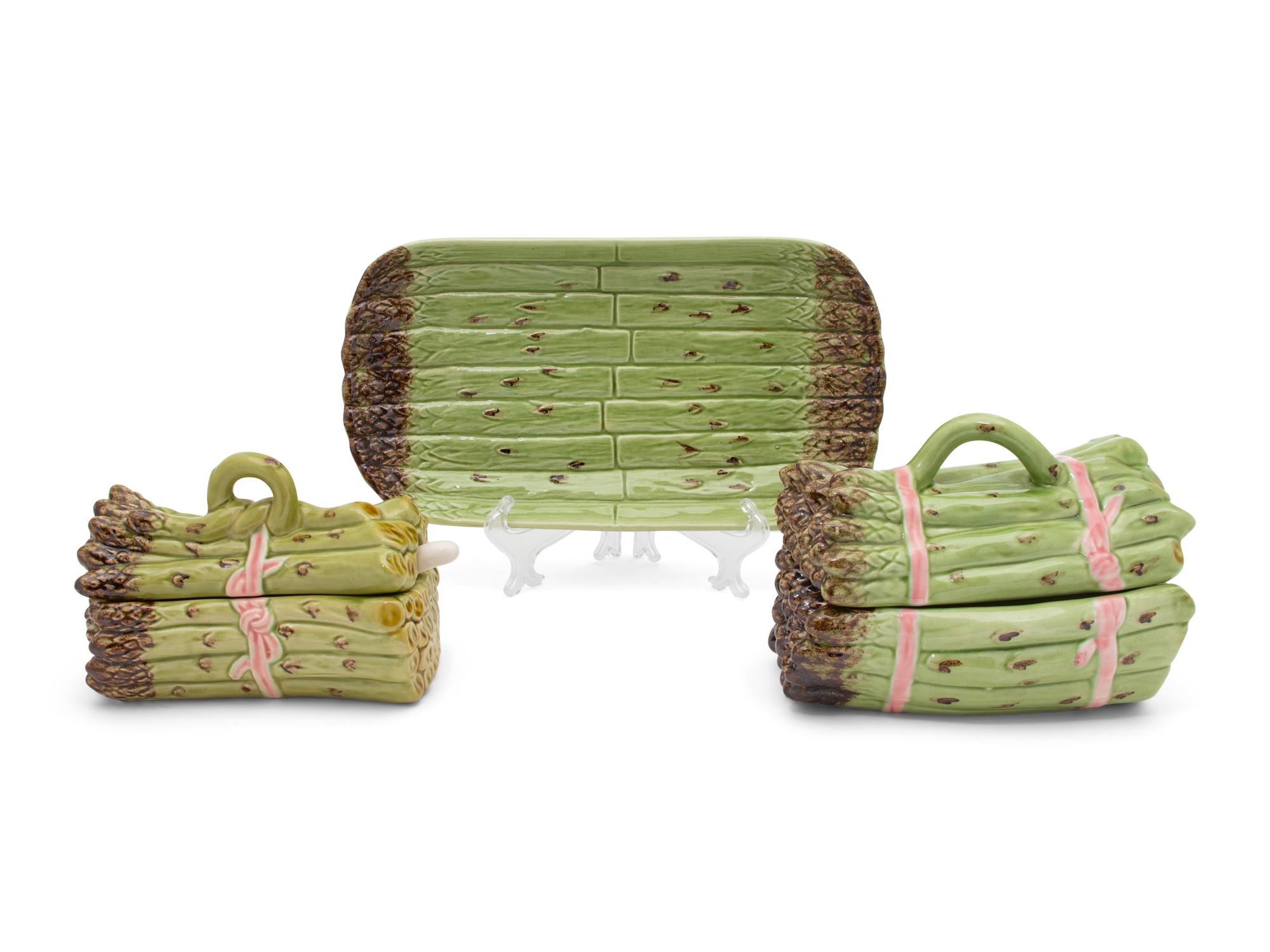 A Group of Glazed Pottery Asparagus Servers — 20TH CENTURY