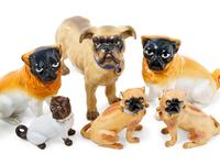 Eight Porcelain Pug Figures