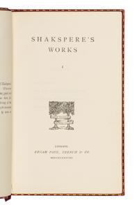 [BINDINGS]. SHAKESPEARE, William (1564-1616). Shakspere’s Works . London: Kegan Paul, Trench & Co., 1888-1889.