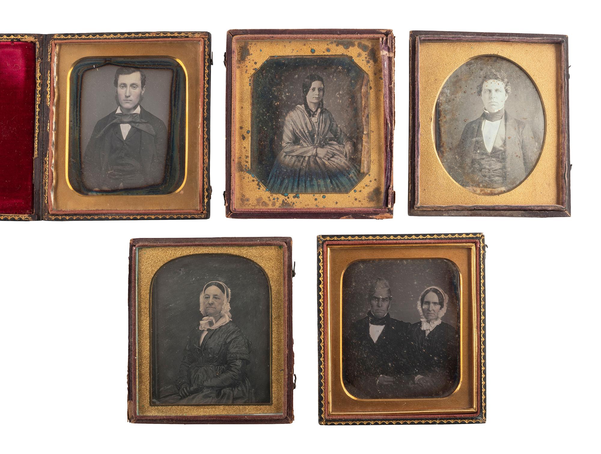 [EARLY PHOTOGRAPHY]. A group of 9 oversized quarter plate daguerreotypes of men and women, possibly European.
