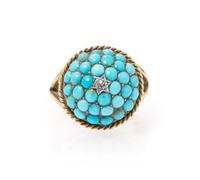 A Yellow Gold, Turquoise and Diamond Bombe Ring, 5.00 dwts.