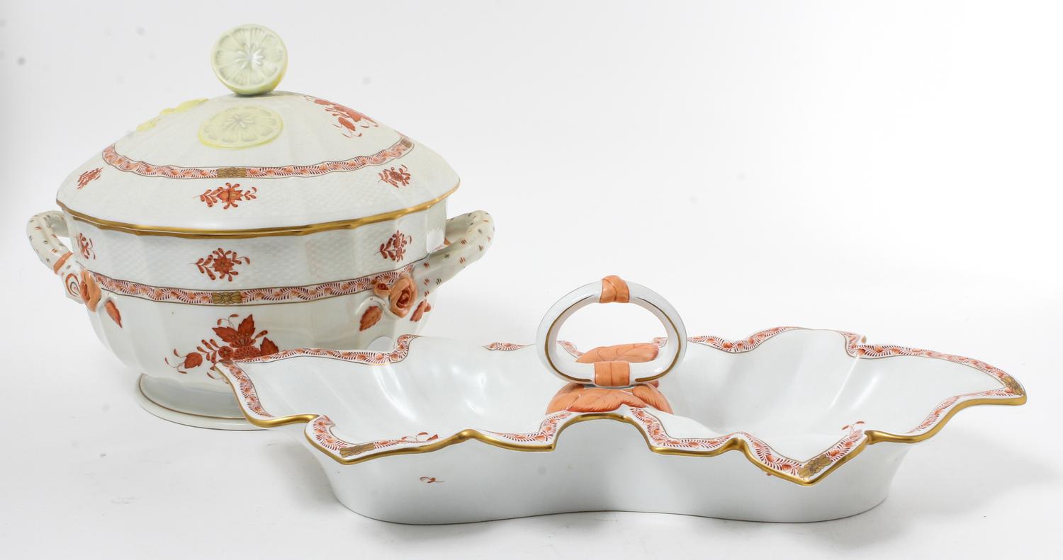 Two Herend Porcelain Articles Width of first over handles 12 1/2 inches. — 19TH/20TH CENTURY