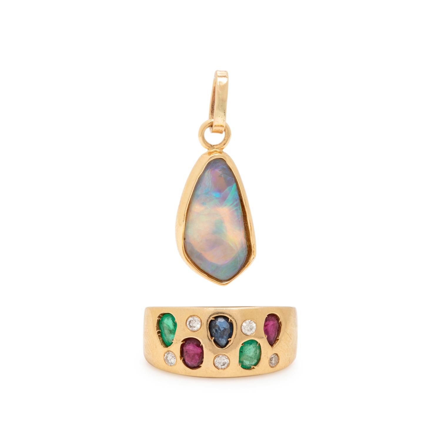 Yellow Gold and Multigem Ring and Pendant