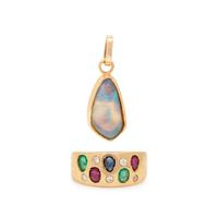 Yellow Gold and Multigem Ring and Pendant