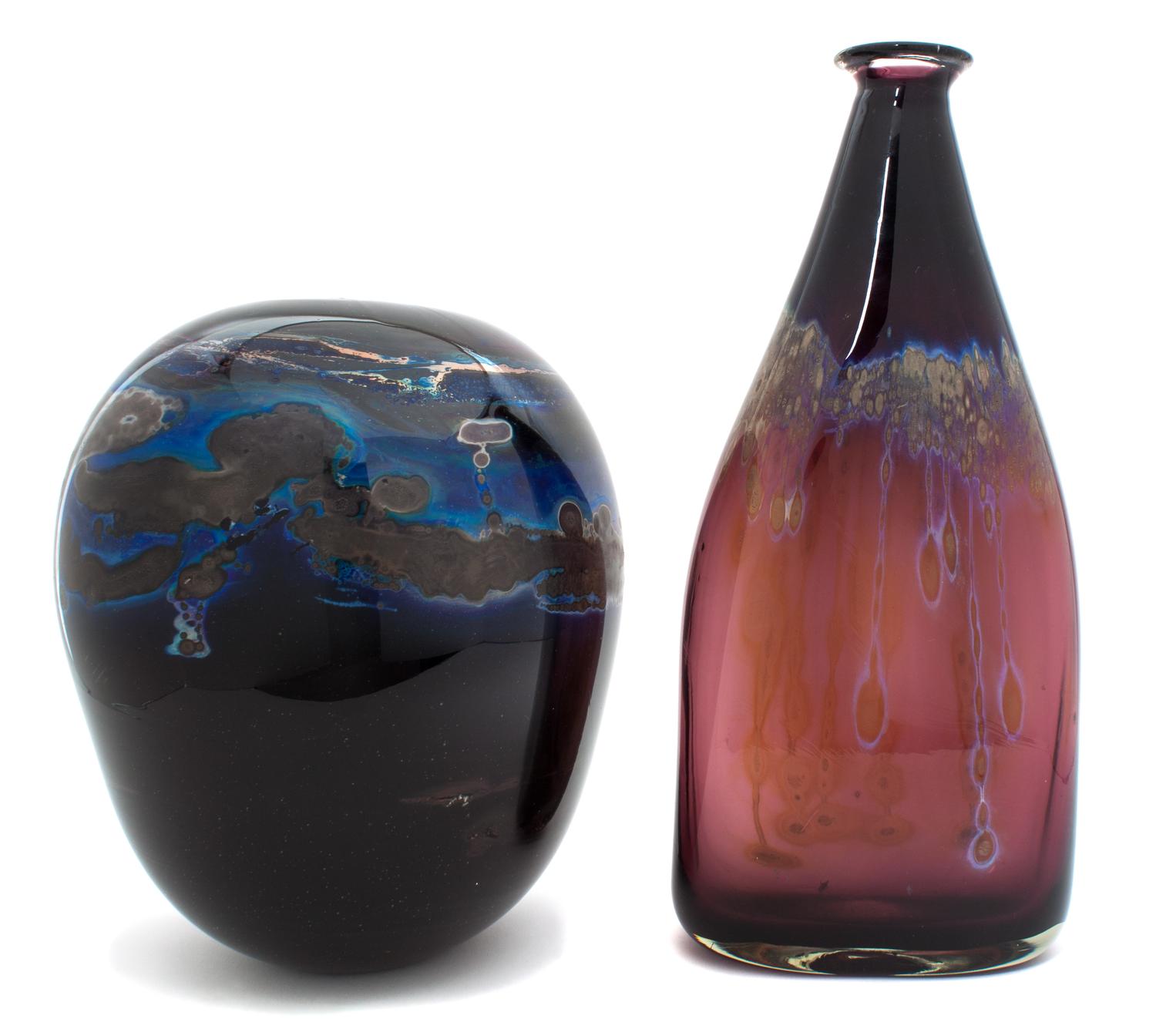 Two American Studio Art Glass Vessels Height of taller 16 1/4 inches. — KENT IPSEN (AMERICAN, B.1933)