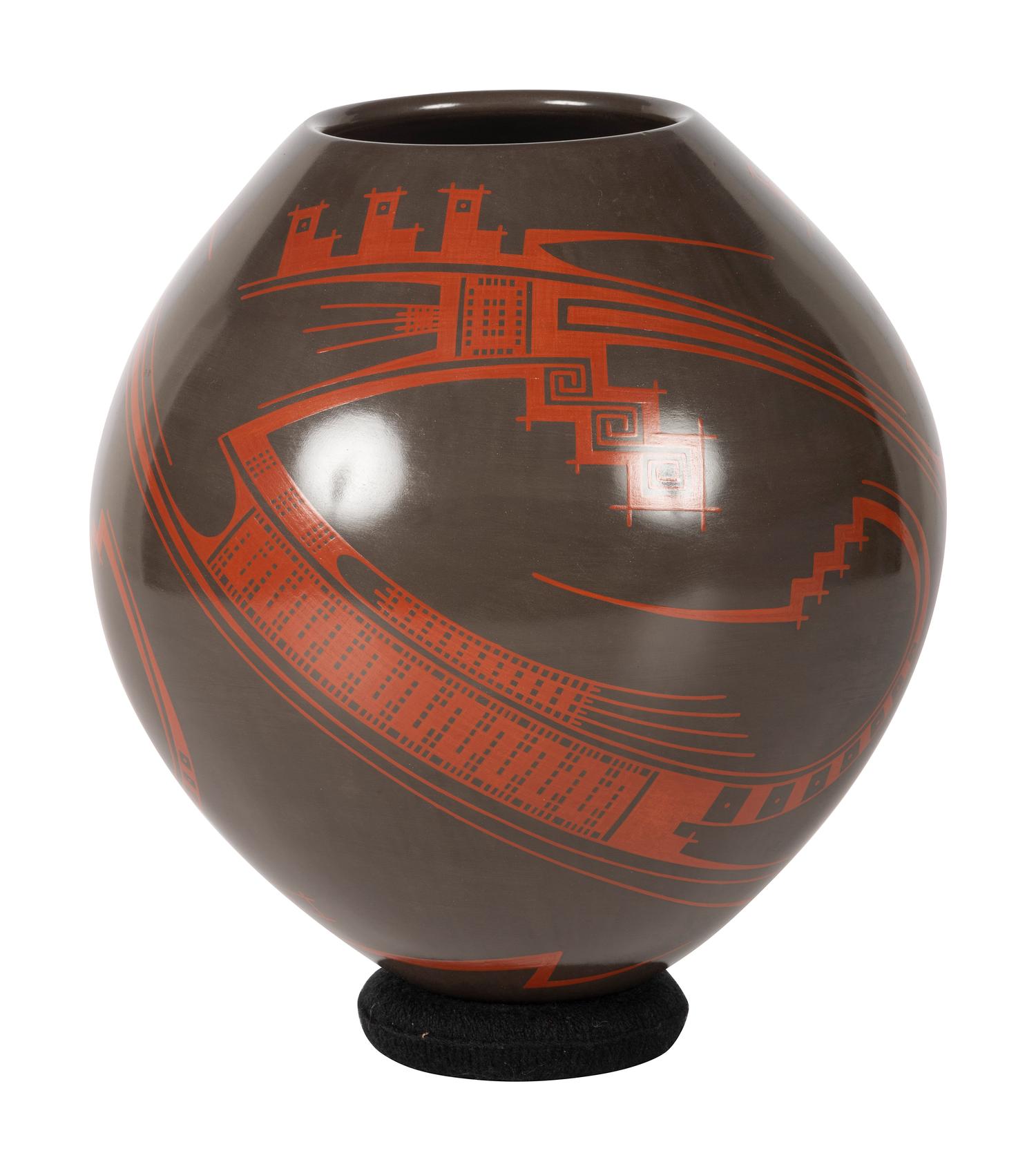 Ovoid Brown and Red Pottery Vase