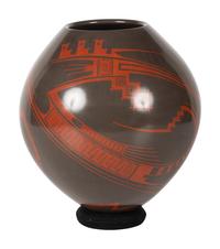 Ovoid Brown and Red Pottery Vase