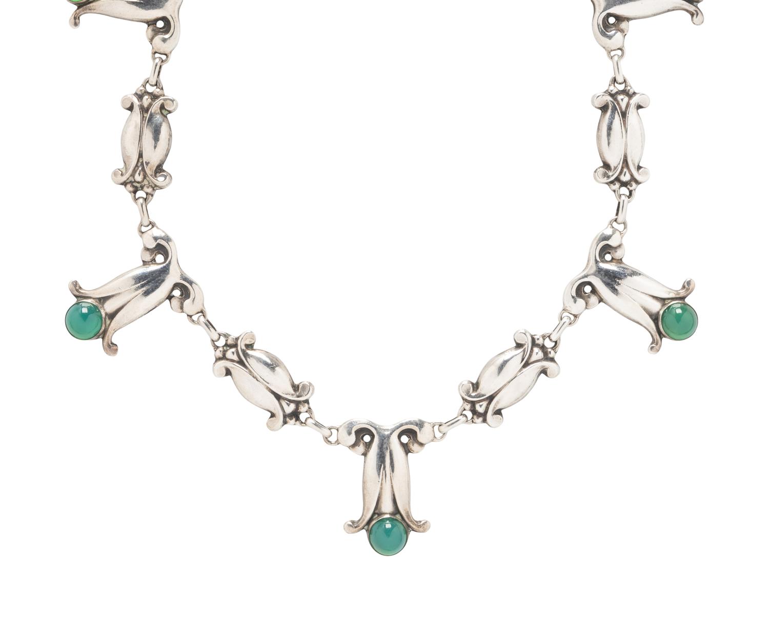 GEORG JENSEN, ANTIQUE, SILVER AND CHRYSOPRASE NECKLACE