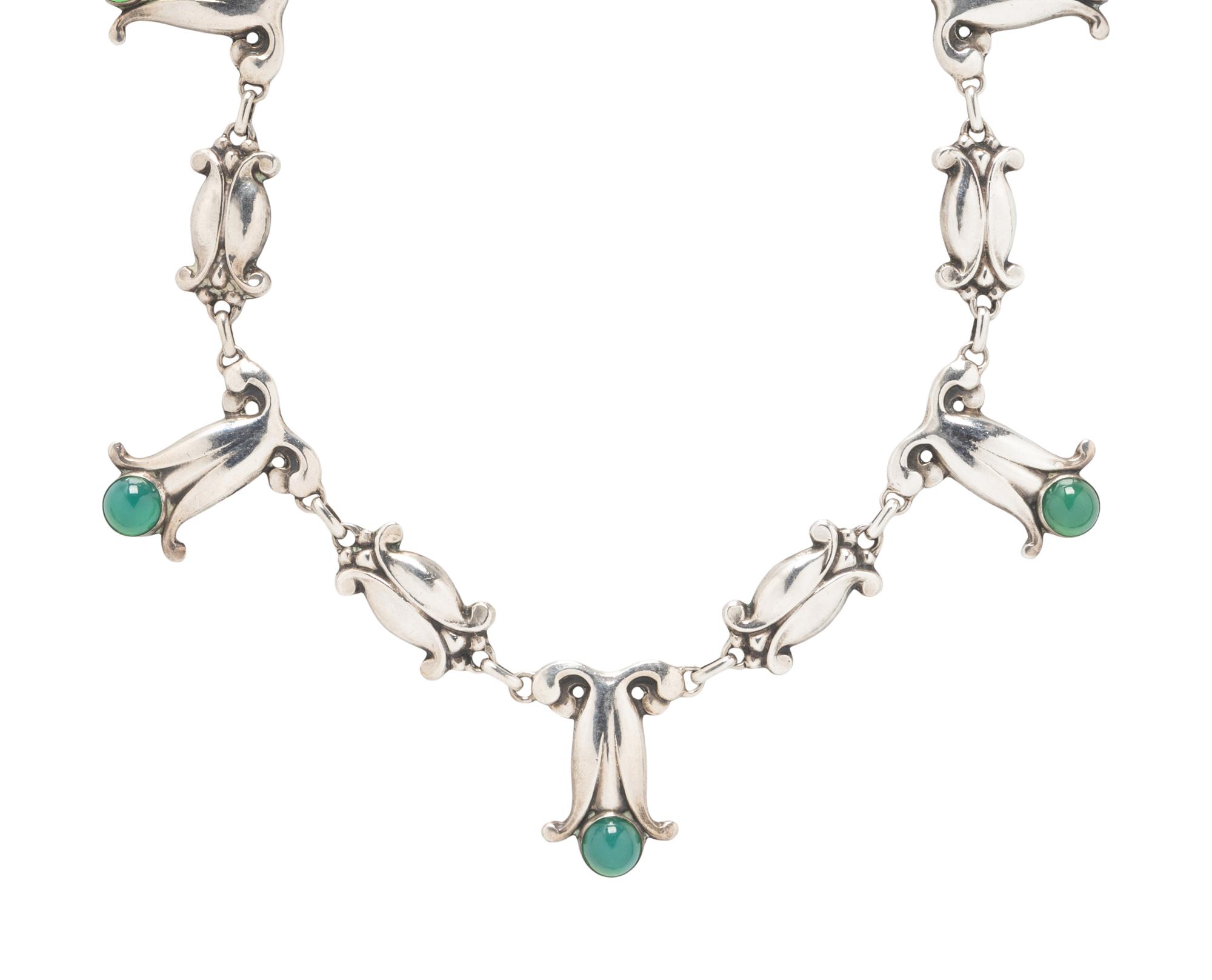 GEORG JENSEN, ANTIQUE, SILVER AND CHRYSOPRASE NECKLACE