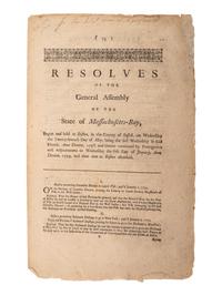 [REVOLUTIONARY WAR]. Resolves of the General Assembly of the State of Massachusetts-Bay , 1779.