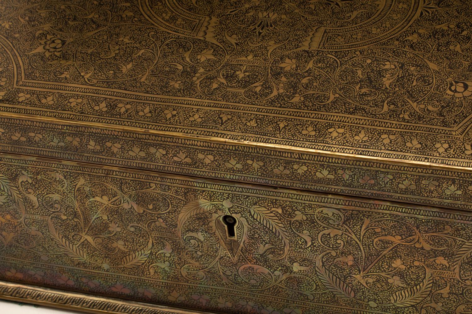 An Anglo-Colonial Style Engraved and Enameled Metal Table Casket
