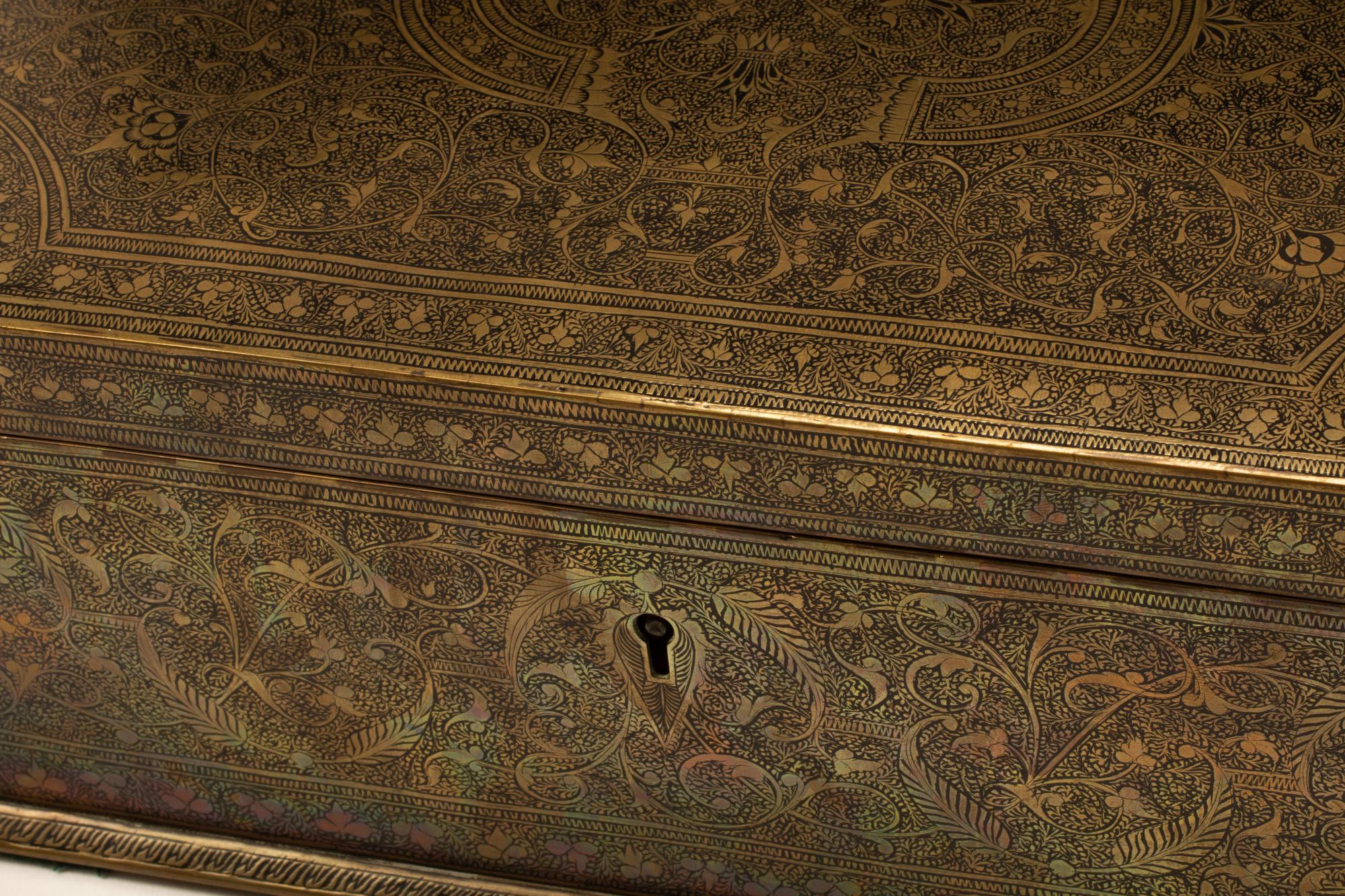 An Anglo-Colonial Style Engraved and Enameled Metal Table Casket