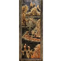 A Japanese Black-Lacquered and Parcel-Gilt Four-Panel Floor Screen