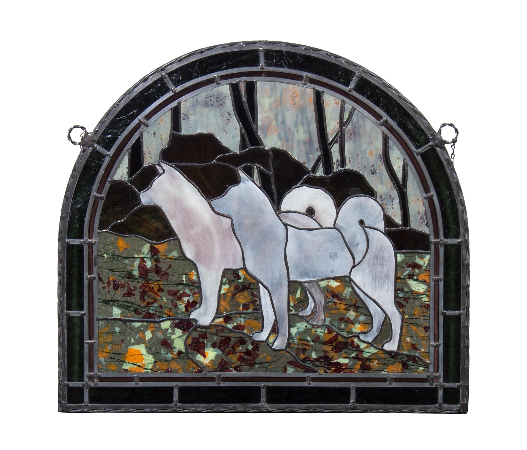 A Contemporary Leaded and Stained Glass Panel, Edward Gilbertson Height 27 1/2 x width 30 inches. — SECOND HALF 20TH CENTURY